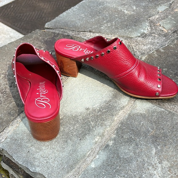 Brighton red leather mules with 2” heel silver studs great condition size 10 - Picture 2 of 4